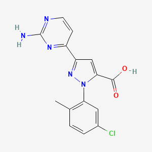 molecular formula C15H12ClN5O2 B8328461 3-(2-Aminopyrimidin-4-yl)-1-(5-chloro-2-methylphenyl)-1H-pyrazole-5-carboxylic acid 