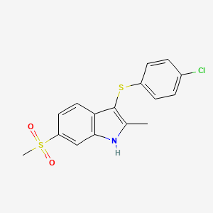 molecular formula C16H14ClNO2S2 B8328620 3-[(4-Chlorophenyl)thio]-2-methyl-6-(methylsulfonyl)-1h-indole 