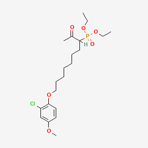 molecular formula C21H34ClO6P B8328792 Phosphonic acid, (1-acetyl-8-(2-chloro-4-methoxyphenoxy)octyl)-, diethyl ester CAS No. 73514-97-3