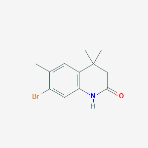 molecular formula C12H14BrNO B8329031 7-Bromo-4,4,6-trimethyl-3,4-dihydro-1H-quinoline-2-one 