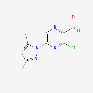 molecular formula C10H9ClN4O B8329824 3-Chloro-5-(3,5-dimethyl-pyrazol-1-yl)-pyrazine-2-carbaldehyde 