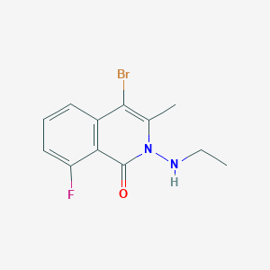 molecular formula C12H12BrFN2O B8330323 4-Bromo-2-ethylamino-8-fluoro-3-methyl-2h-isoquinolin-1-one 