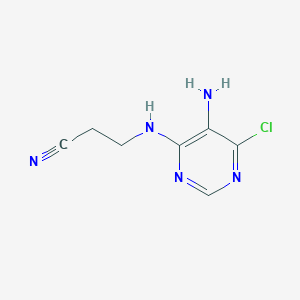 molecular formula C7H8ClN5 B8330762 2-[(5-Amino-6-Chloro-4-pyrimidinyl)amino]ethyl cyanide 