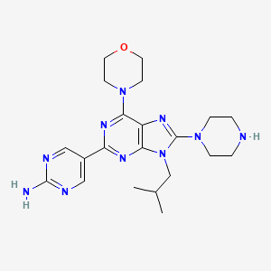 molecular formula C21H30N10O B8331107 5-(9-Isobutyl-6-morpholino-8-(piperazin-1-yl)-9H-purin-2-yl)pyrimidin-2-amine 