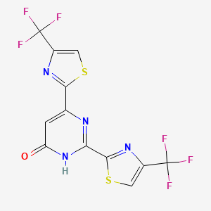 molecular formula C12H4F6N4OS2 B8331368 2,6-Bis(4-(trifluoromethyl)thiazol-2-yl)pyrimidin-4-ol 