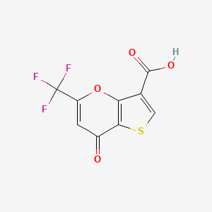 molecular formula C9H3F3O4S B8331388 7-Oxo-5-trifluoromethyl-7h-thieno[3,2-b]pyran-3-carboxylic acid 