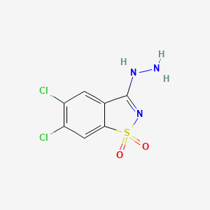 molecular formula C7H5Cl2N3O2S B8331751 5,6-Dichloro-3-hydrazino-1,2-benzisothiazole 1,1-dioxide 