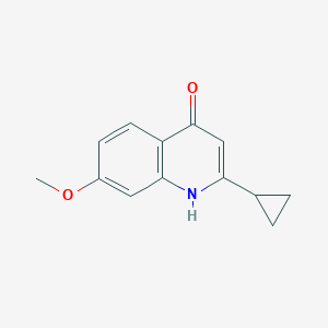 molecular formula C13H13NO2 B8332079 2-Cyclopropyl-7-methoxy-quinolin-4-ol 