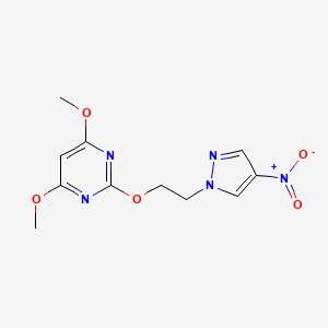 molecular formula C11H13N5O5 B8332187 4,6-dimethoxy-2-(2-(4-nitro-1H-pyrazol-1-yl)ethoxy)pyrimidine 