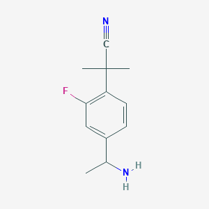 molecular formula C12H15FN2 B8332316 2-[4-(1-Aminoethyl)-2-fluorophenyl]-2-methylpropanenitrile 