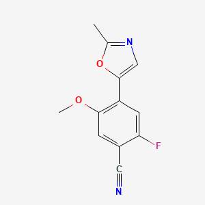 molecular formula C12H9FN2O2 B8332400 2-Fluoro-5-methoxy-4-(2-methyl-1,3-oxazol-5-yl)benzonitrile 