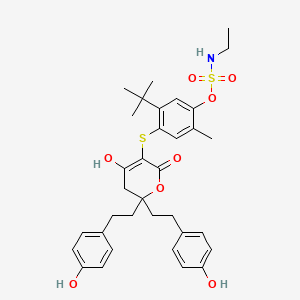 molecular formula C34H41NO8S2 B8332457 [5-tert-butyl-4-[[4-hydroxy-2,2-bis[2-(4-hydroxyphenyl)ethyl]-6-oxo-3H-pyran-5-yl]sulfanyl]-2-methylphenyl] N-ethylsulfamate 