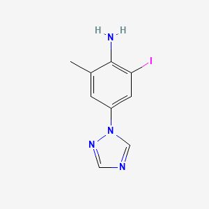 molecular formula C9H9IN4 B8332781 1-(4-Amino-3-iodo-5-methyl-phenyl)-1,2,4-triazole 