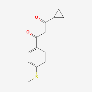molecular formula C13H14O2S B8333556 3-Cyclopropyl-1-[4-(methylsulphenyl)-phenyl]-propan-1,3-dione 