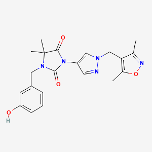 molecular formula C21H23N5O4 B8333874 3-(1-((3,5-dimethylisoxazol-4-yl)methyl)-1H-pyrazol-4-yl)-1-(3-hydroxybenzyl)-5,5-dimethylimidazolidine-2,4-dione CAS No. 1217341-48-4