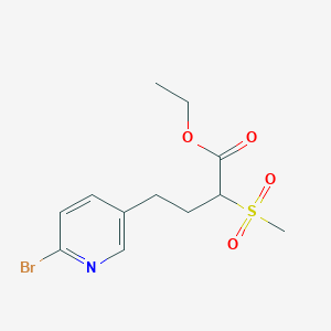 molecular formula C12H16BrNO4S B8334038 Ethyl 4-(6-bromopyridin-3-yl)-2-(methylsulfonyl)butanoate 