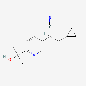 molecular formula C14H18N2O B8334058 3-Cyclopropyl-2-(6-(2-hydroxypropan-2-yl)pyridin-3-yl)propanenitrile 