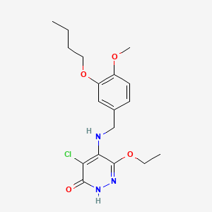 molecular formula C18H24ClN3O4 B8334441 3(2H)-Pyridazinone, 5-(((3-butoxy-4-methoxyphenyl)methyl)amino)-4-chloro-6-ethoxy- CAS No. 117613-81-7