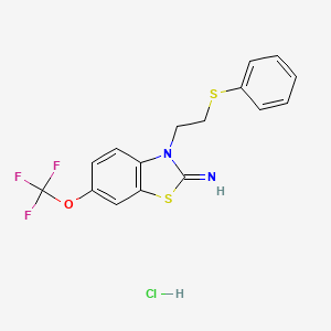 molecular formula C16H14ClF3N2OS2 B8334613 3-(2-(Phenylthio)ethyl)-6-(trifluoromethoxy)-2(3H)-benzothiazolimine monohydrochloride CAS No. 130997-73-8