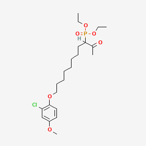 molecular formula C22H36ClO6P B8335114 Phosphonic acid, (1-acetyl-9-(2-chloro-4-methoxyphenoxy)nonyl)-, diethyl ester CAS No. 73514-98-4