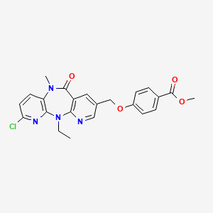 molecular formula C23H21ClN4O4 B8335133 Methyl 4-({5-chloro-2-ethyl-9-methyl-10-oxo-2,4,9,15-tetraazatricyclo[9.4.0.0^{3,8}]pentadeca-1(11),3,5,7,12,14-hexaen-13-yl}methoxy)benzoate 