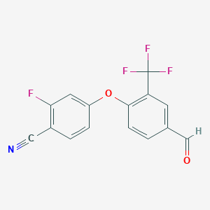 molecular formula C15H7F4NO2 B8335524 Benzonitrile, 2-fluoro-4-[4-formyl-2-(trifluoromethyl)phenoxy]- 