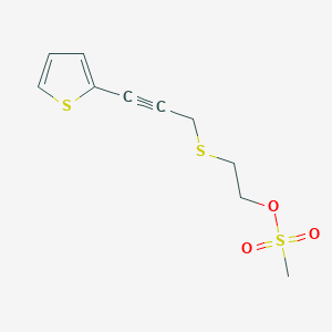 molecular formula C10H12O3S3 B8335551 2-(3-(Thiophen-2-yl)prop-2-ynylthio)ethyl methanesulfonate 