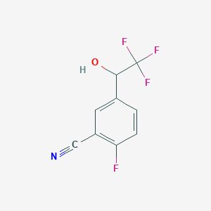 molecular formula C9H5F4NO B8335654 2-Fluoro-5-(2,2,2-trifluoro-1-hydroxy-ethyl)-benzonitrile 