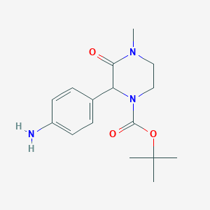 molecular formula C16H23N3O3 B8335655 Tert-butyl 2-(4-aminophenyl)-4-methyl-3-oxopiperazine-1-carboxylate 