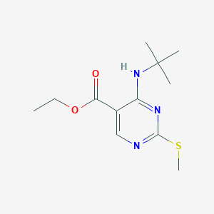 molecular formula C12H19N3O2S B8335663 Ethyl 4-(tert-butylamino)-2-(methylthio)pyrimidine-5-carboxylate 