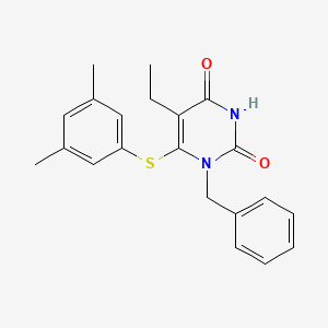 molecular formula C21H22N2O2S B8335862 1-Benzyl-5-ethyl-6-(3,5-dimethylphenyl)thio-2,4-pyrimidine-dione 
