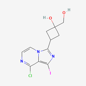 molecular formula C11H11ClIN3O2 B8336018 3-(8-chloro-1-iodoimidazo[1,5-a]pyrazin-3-yl)-1-hydroxyCyclobutanemethanol CAS No. 936901-69-8