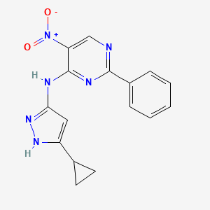 molecular formula C16H14N6O2 B8336360 N-(5-cyclopropyl-1H-pyrazol-3-yl)-5-nitro-2-phenylpyrimidin-4-amine 