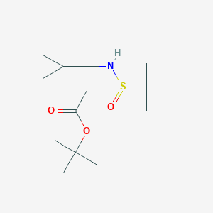 molecular formula C15H29NO3S B8337359 Tert-butyl 3-(tert-butylsulfinylamino)-3-cyclopropyl-butanoate 