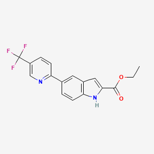 molecular formula C17H13F3N2O2 B8338010 5-(5-trifluoromethylpyrid-2-yl)-1H-indole-2-carboxylic acid ethyl ester 
