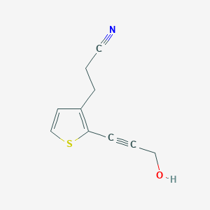 molecular formula C10H9NOS B8338025 3-[2-(3-Hydroxy-prop-1-ynyl)-thiophen-3-yl]-propionitrile 