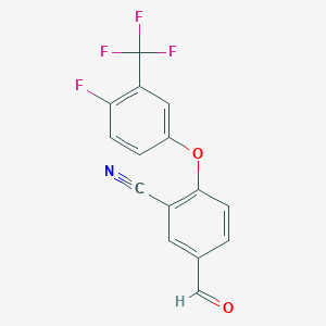 molecular formula C15H7F4NO2 B8338034 Benzonitrile, 2-[4-fluoro-3-(trifluoromethyl)phenoxy]-5-formyl- 