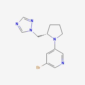 molecular formula C12H14BrN5 B8338137 3-Bromo-5-((S)-2-[1,2,4]triazol-1-ylmethyl-pyrrolidin-1-yl)-pyridine 