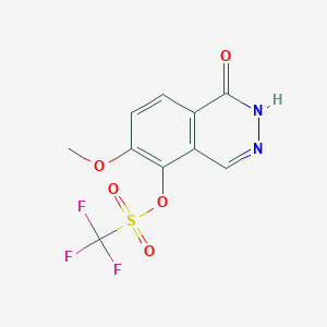 molecular formula C10H7F3N2O5S B8338285 Trifluoro-methanesulfonic acid 6-methoxy-1-oxo-1,2-dihydro-phthalazin-5-yl ester 