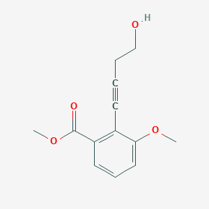 molecular formula C13H14O4 B8338293 Methyl 2-(4-hydroxybut-1-yn-1-yl)-3-(methyloxy)benzoate 