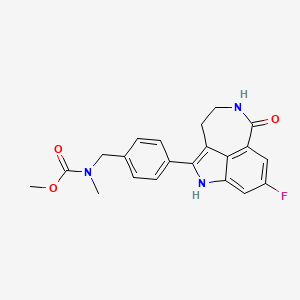 molecular formula C21H20FN3O3 B8338416 [4-(8-Fluoro-6-oxo-3,4,5,6-tetrahydro-1H-azepino[5,4,3-cd]indol-2-yl)-benzyl]-methyl-carbamic acid methyl ester 