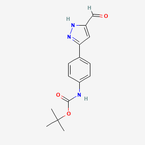 molecular formula C15H17N3O3 B8338439 [4-(5-formyl-1H-pyrazol-3-yl)phenyl]carbamic acid tert-butyl ester 