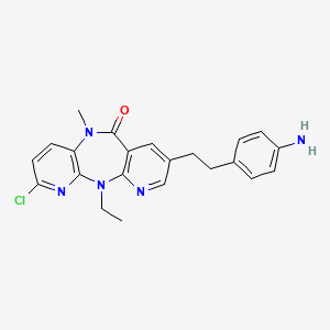 molecular formula C22H22ClN5O B8338523 13-[2-(4-Aminophenyl)ethyl]-5-chloro-2-ethyl-9-methyl-2,4,9,15-tetraazatricyclo[9.4.0.0^{3,8}]pentadeca-1(15),3(8),4,6,11,13-hexaen-10-one 