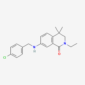 molecular formula C20H23ClN2O B8338656 7-(4-Chloro-benzylamino)-2-ethyl-4,4-dimethyl-3,4-dihydro-2H-isoquinolin-1-one 
