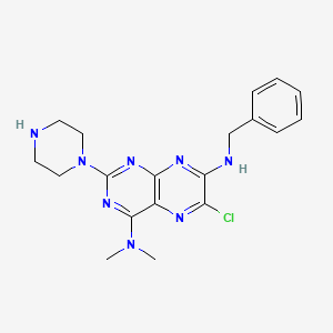 molecular formula C19H23ClN8 B8338932 6-Chloro-2-piperazino-4-dimethylamino-7-benzylamino-pteridine CAS No. 96801-85-3