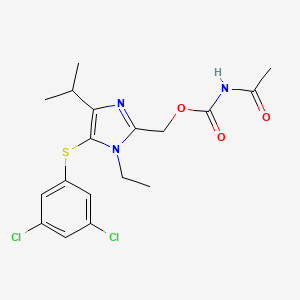 molecular formula C18H21Cl2N3O3S B8339146 5-(3,5-Dichlorophenylthio)-1-ethyl-4-isopropyl-1H-imidazol-2-ylmethyl acetylcarbamate 