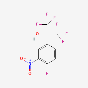 molecular formula C9H4F7NO3 B8339179 1,1,1,3,3,3-Hexafluoro-2-(4-fluoro-3-nitrophenyl)propan-2-ol 