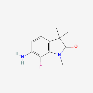 molecular formula C11H13FN2O B8339272 6-Amino-7-fluoro-1,3,3-trimethylindolin-2-one 