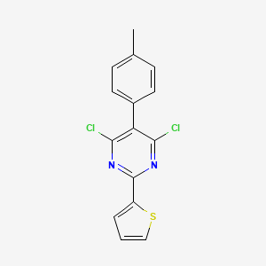 molecular formula C15H10Cl2N2S B8339317 5-(4-Methylphenyl)-4,6-dichloro-2-(2-thienyl)pyrimidine 