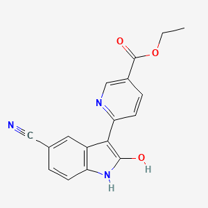 molecular formula C17H13N3O3 B8339804 Ethyl 6-(5-cyano-2-hydroxy-1H-indol-3-yl)pyridine-3-carboxylate 